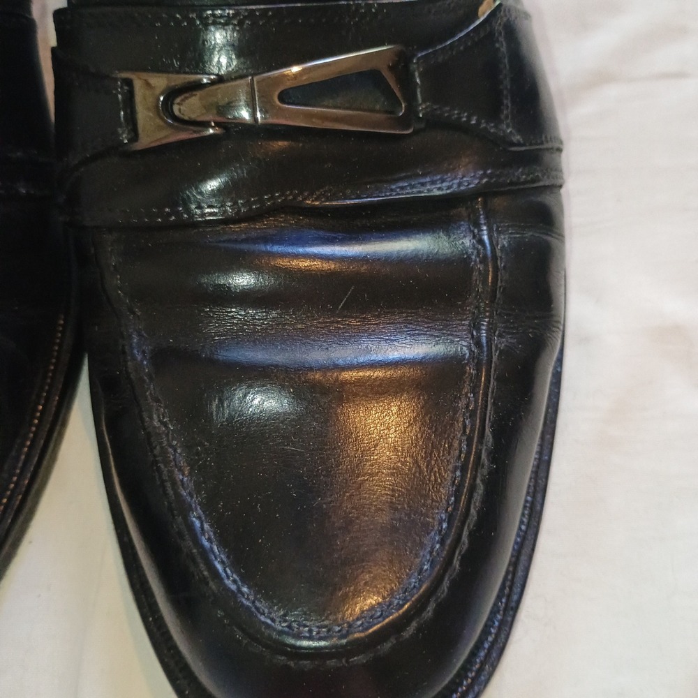 Vintage Johnston & Murphy Black Leather Bit Loafers Men's 9D Slip On w/ Dust Bag - Picture 5 of 16